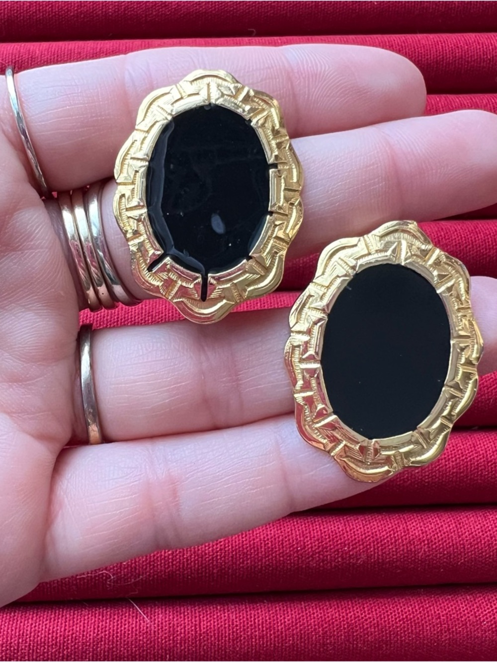 Gold and Black Oval Vintage Earrings - Classic Statement